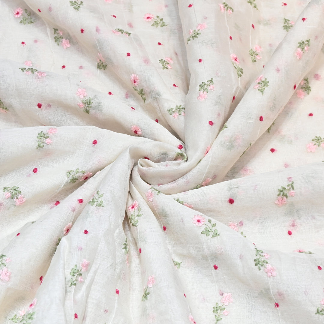 Dyeable Mul Chanderi Thread Embroidery Fabric – Soft Summer Designer Fabric-MF8209-3
