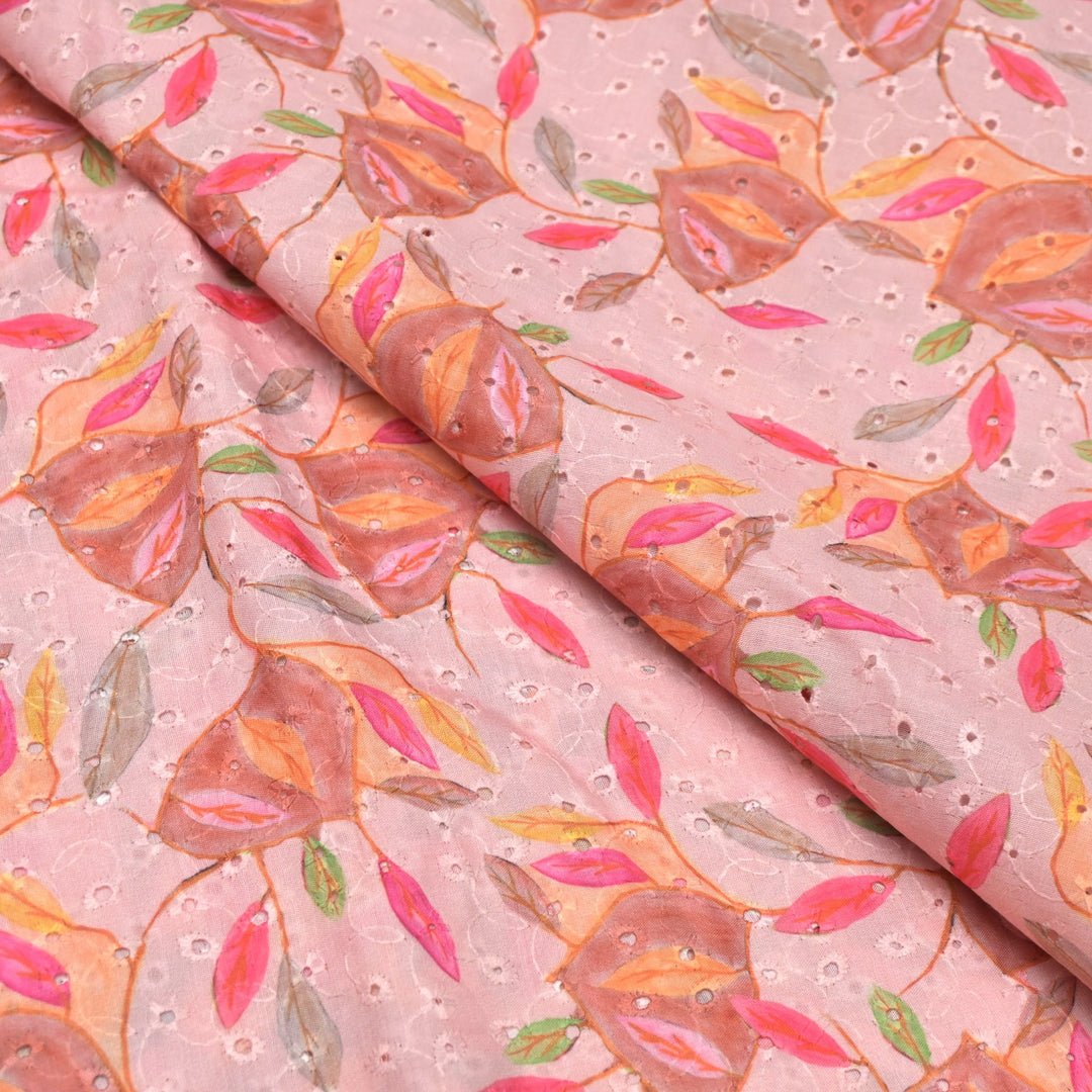Floral Digital Print Cotton Chikan Embroidery Fabrics