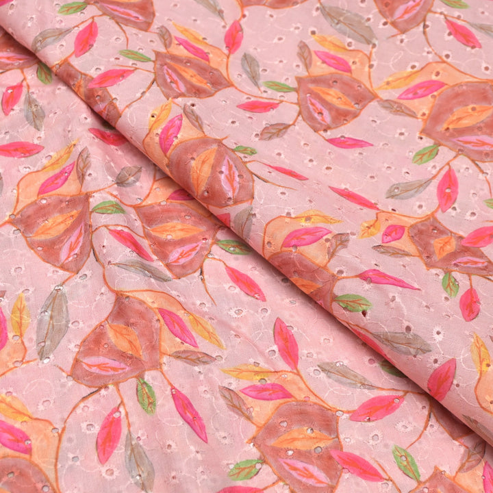 Floral Digital Print Cotton Chikan Embroidery Fabrics