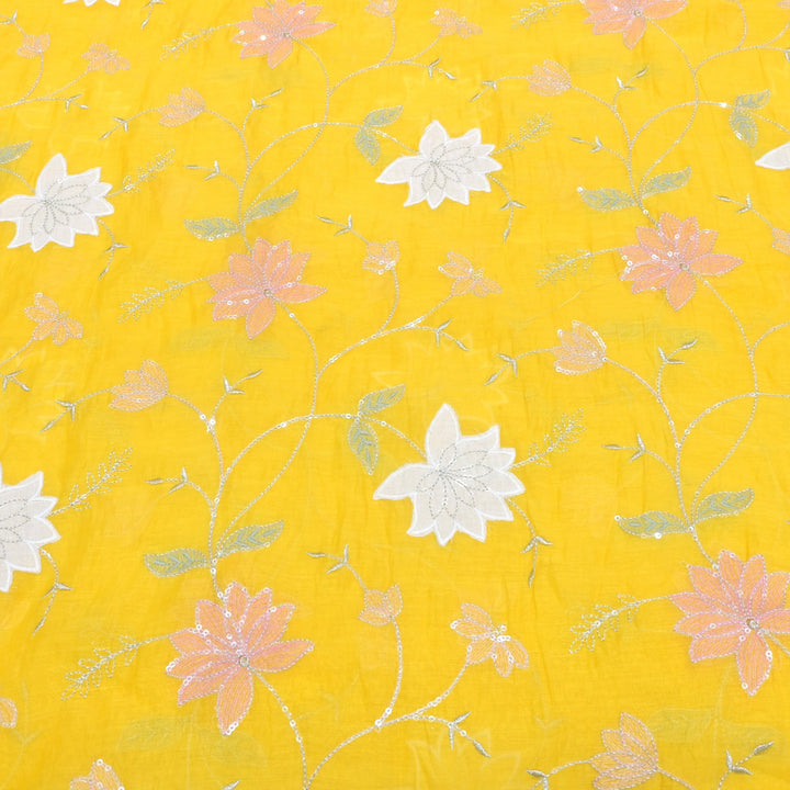 Premium Mul Chanderi Thread With Sequins Embroidery Fabrics