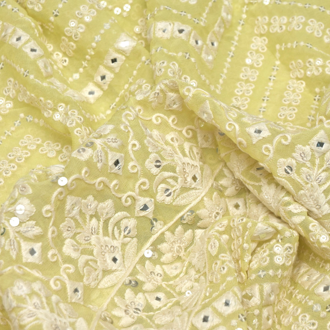 Viscose Georgette Mirror and Sequins Embroidery Fabrics