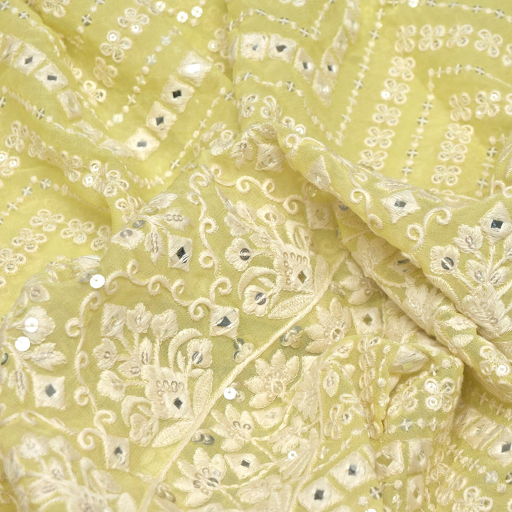 Viscose Georgette Mirror and Sequins Embroidery Fabrics