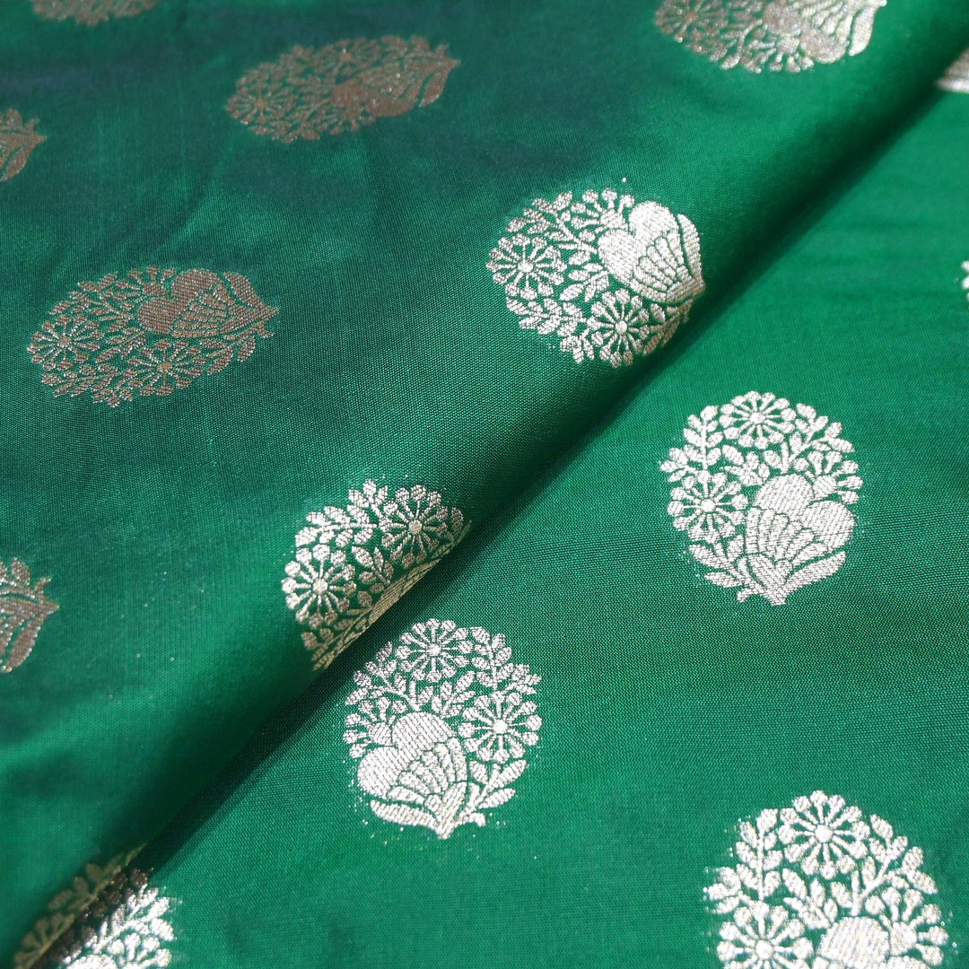 Teal Green Color Katan Silk Zari Buti Brocade Fabric