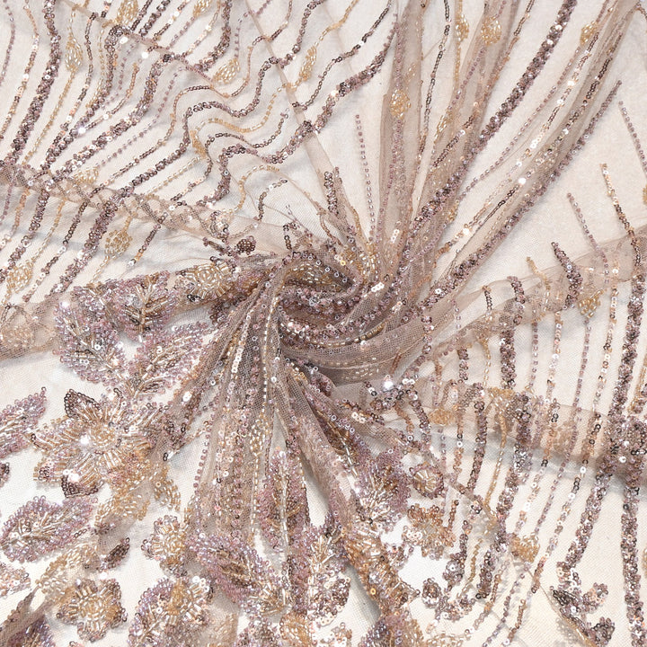 Premium Imported Heavy Beaded Floral Embroidery Net Fabric- 8820734-01
