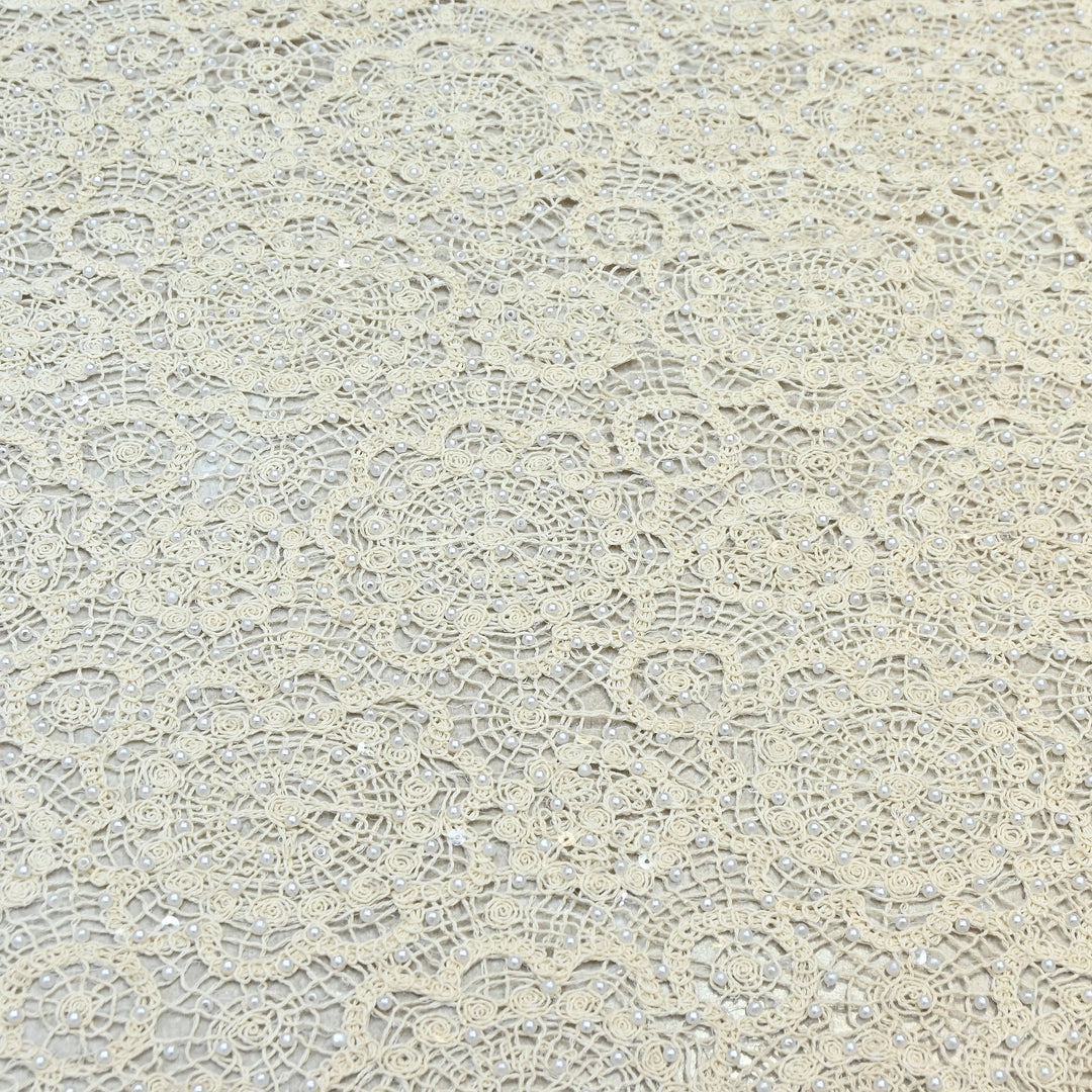 Imported Premium Pearl Embellished Floral Lace Fabric – Luxury Bridal Designer Fabric AT034/25