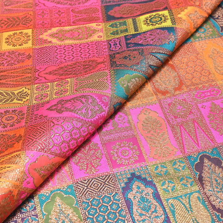 Multi Rangoli Brocade Fabric – Premium Zari Woven Designer Brocade Fabric 001006-A12