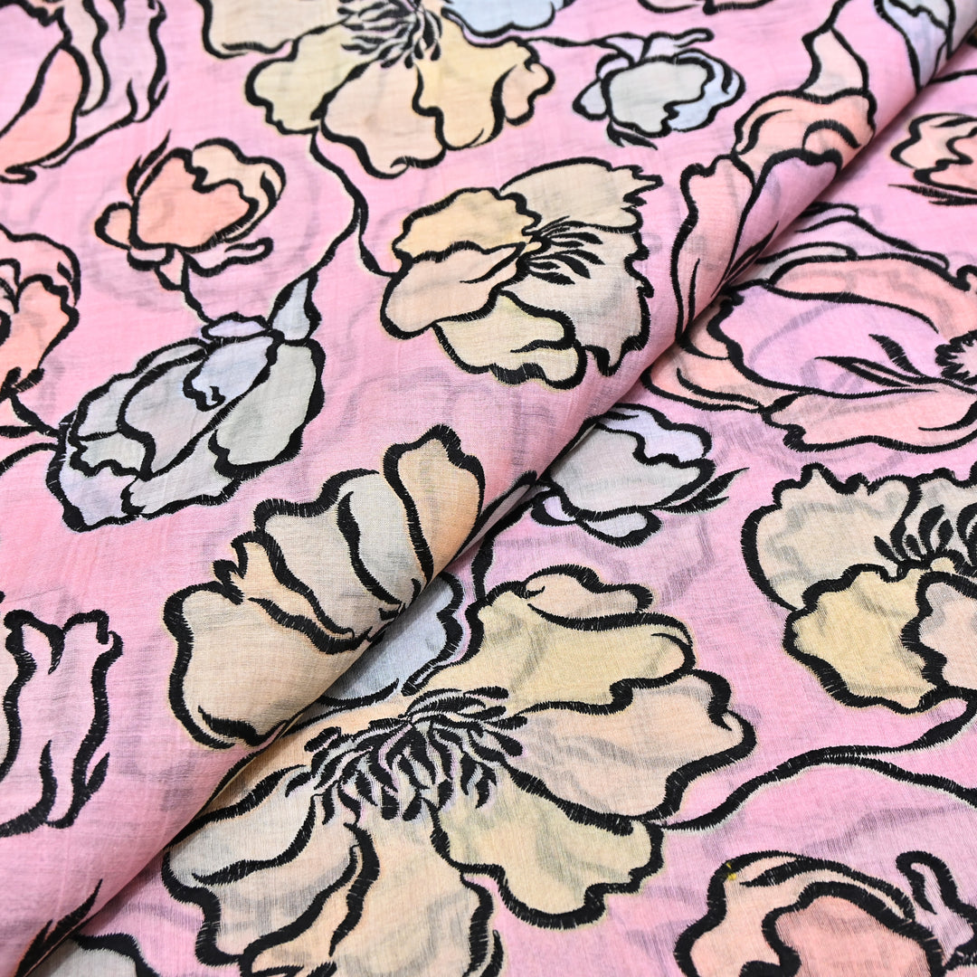 Mul Chanderi Position Print With Thread Embroidery Fabric – Designer Summer Fabric V2290C-1