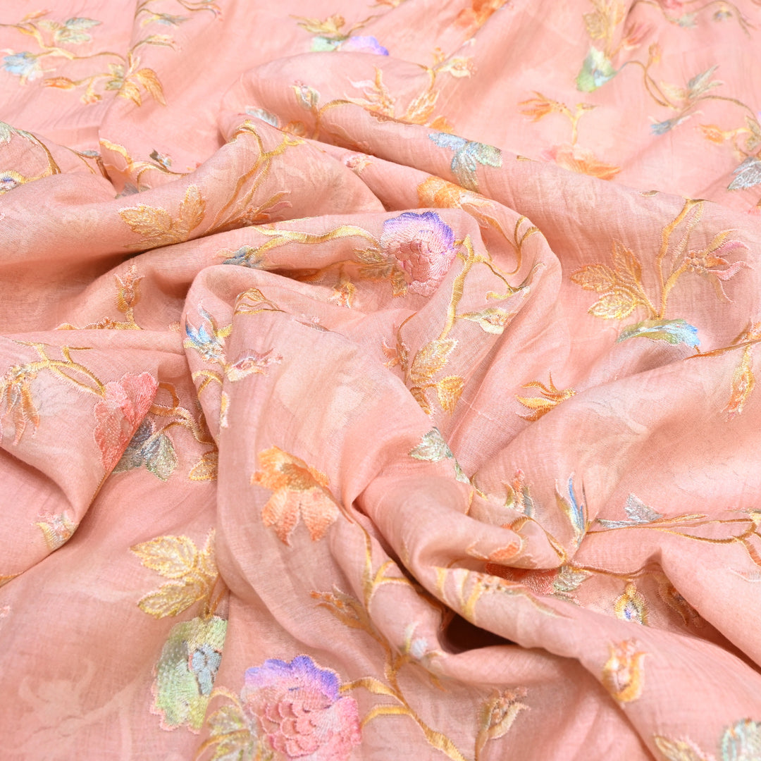Mul Chanderi Thread Embroidery Fabric – Lightweight Elegant Designer Fabric- V2366C-01