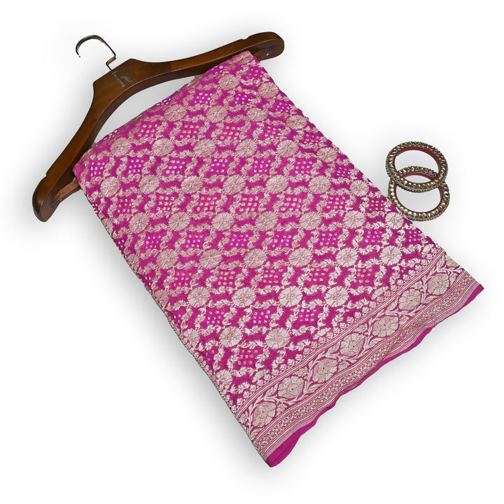 Pink Gharchola Bandhani Dupatta in Pure Georgette – Traditional Zari Woven Festive Dupatta