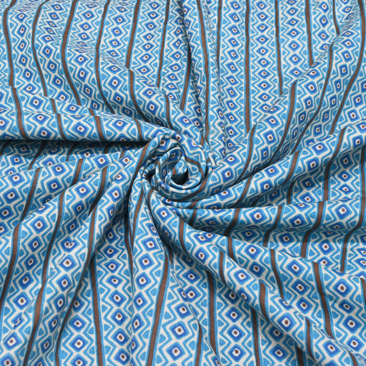 Blue Cotton Linen Print