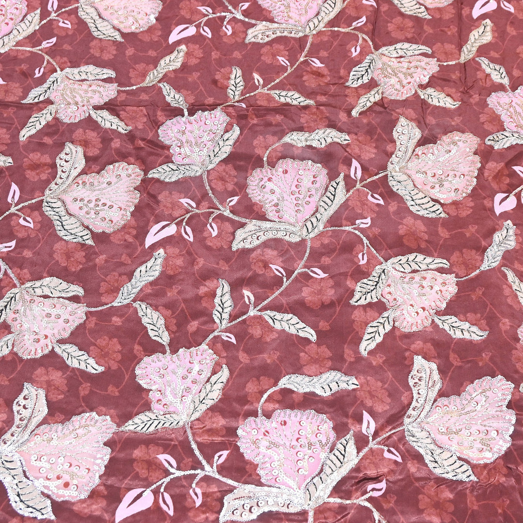 Multi Color Crepe Position Print Fabric with Zari & Sequins Embroidery - 102228-2