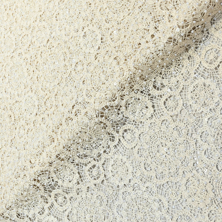 Imported Premium Pearl Embellished Floral Lace Fabric – Luxury Bridal Designer Fabric AT034/25