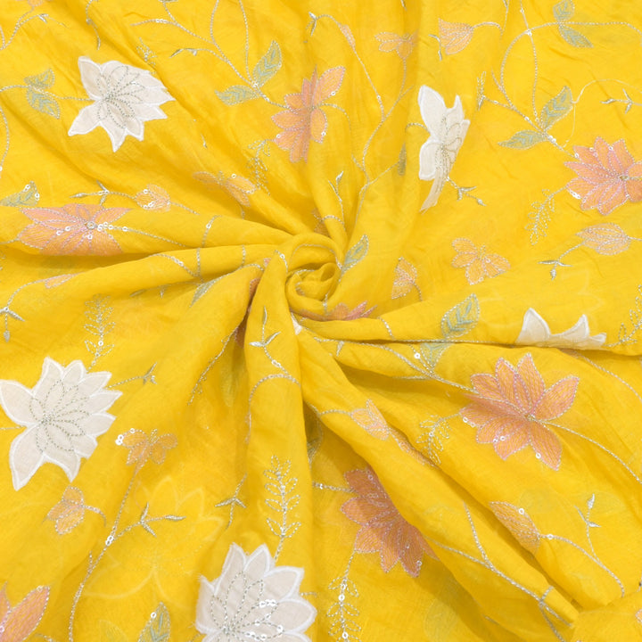 Premium Mul Chanderi Thread With Sequins Embroidery Fabrics