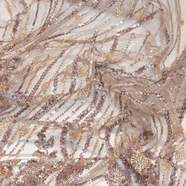 Premium Imported Heavy Beaded Floral Embroidery Net Fabric- 8820734-01