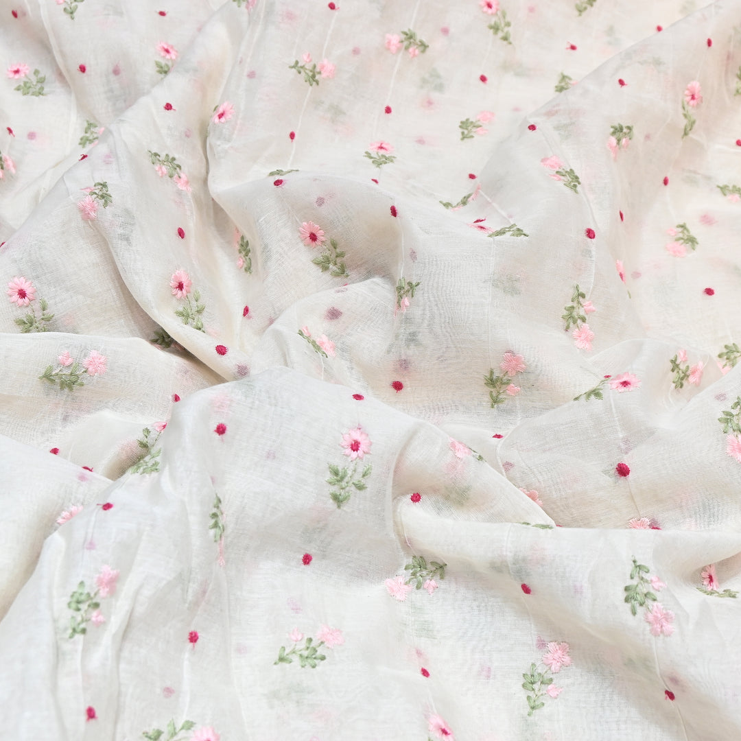 Dyeable Mul Chanderi Thread Embroidery Fabric – Soft Summer Designer Fabric-MF8209-3