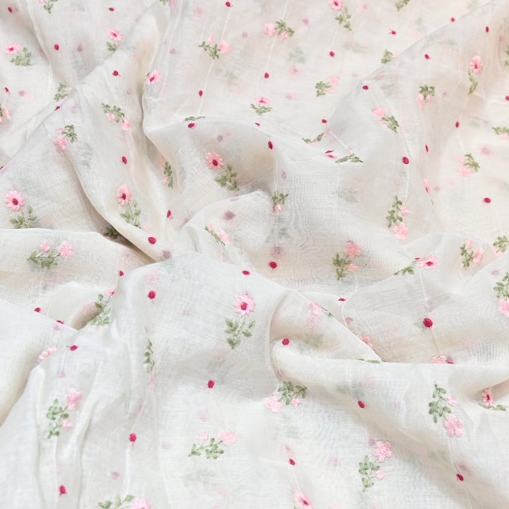 Dyeable Mul Chanderi Thread Embroidery Fabric – Soft Summer Designer Fabric-MF8209-3