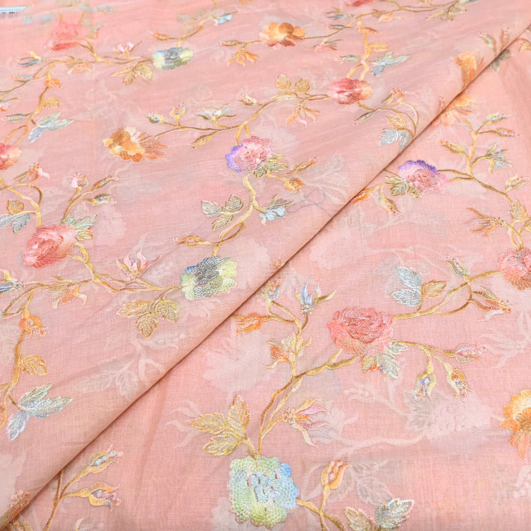 Mul Chanderi Thread Embroidery Fabric – Lightweight Elegant Designer Fabric- V2366C-01