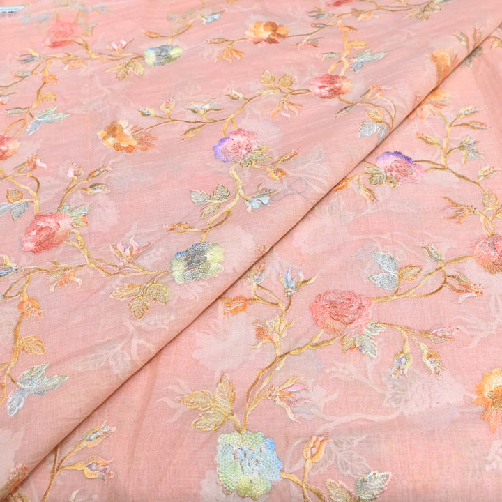 Mul Chanderi Thread Embroidery Fabric – Lightweight Elegant Designer Fabric- V2366C-01