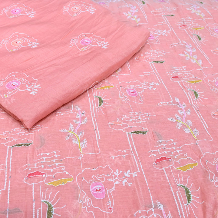 Oyster Pink Mul Chanderi Fabric with allover Sequins Thread Embroidery.