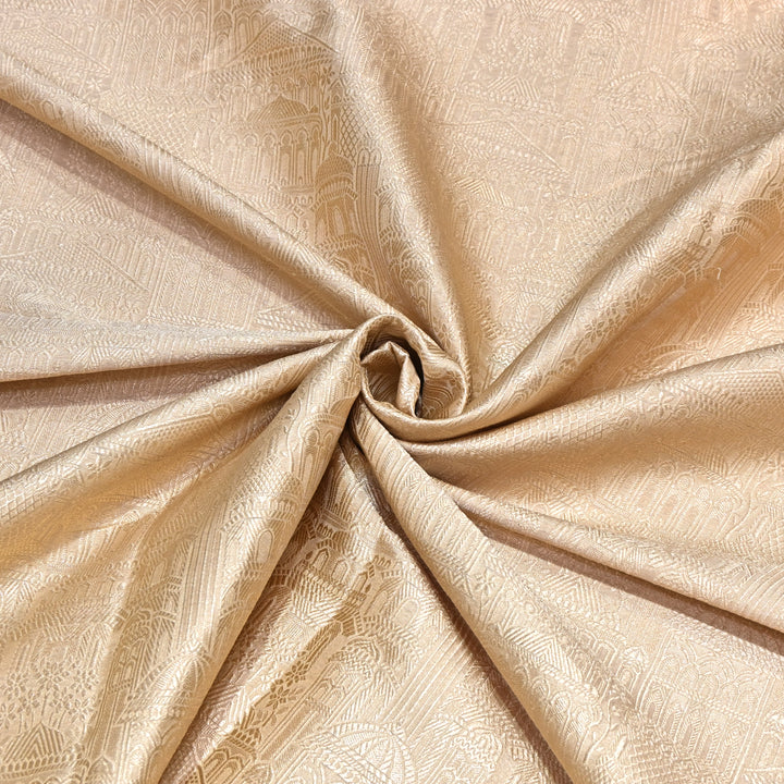 Golden Color Pure Silk Alfi Zari Brocade Fabric 44" – Luxury Traditional Designer Fabric ZTF001-4