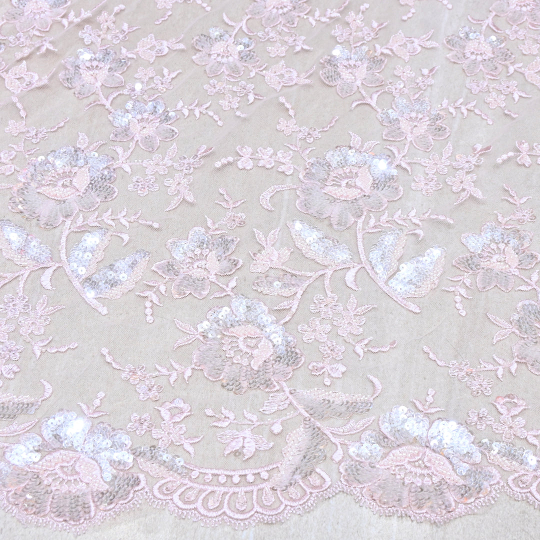 Imported Net Fabric with 3D Floral & Cut Dana Sequins Embroidery – Premium Party Wear Fabric-DY03174-1B