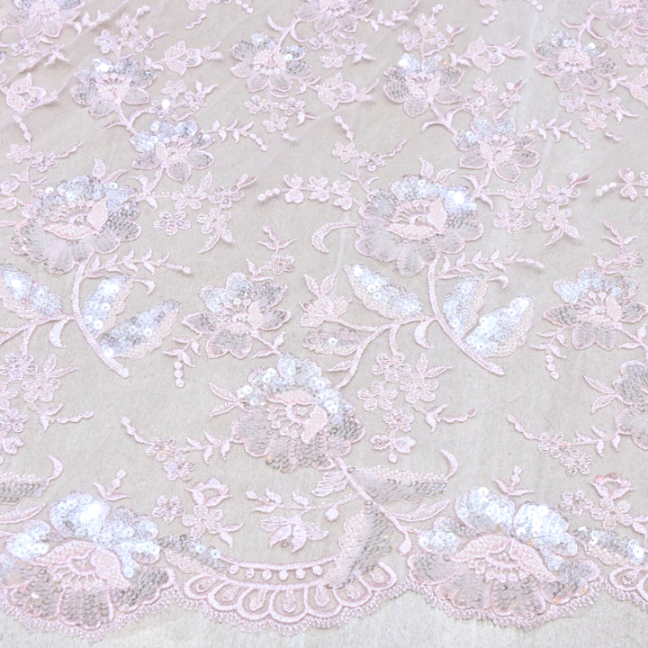Imported Net Fabric with 3D Floral & Cut Dana Sequins Embroidery – Premium Party Wear Fabric-DY03174-1B