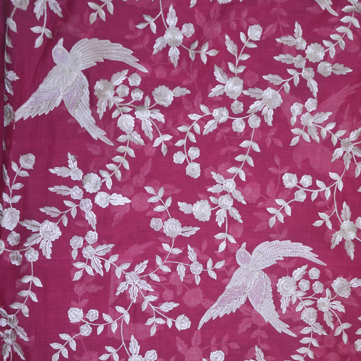 Magenta with White Cotton Chanderi Thread Embroidery | CN-1038