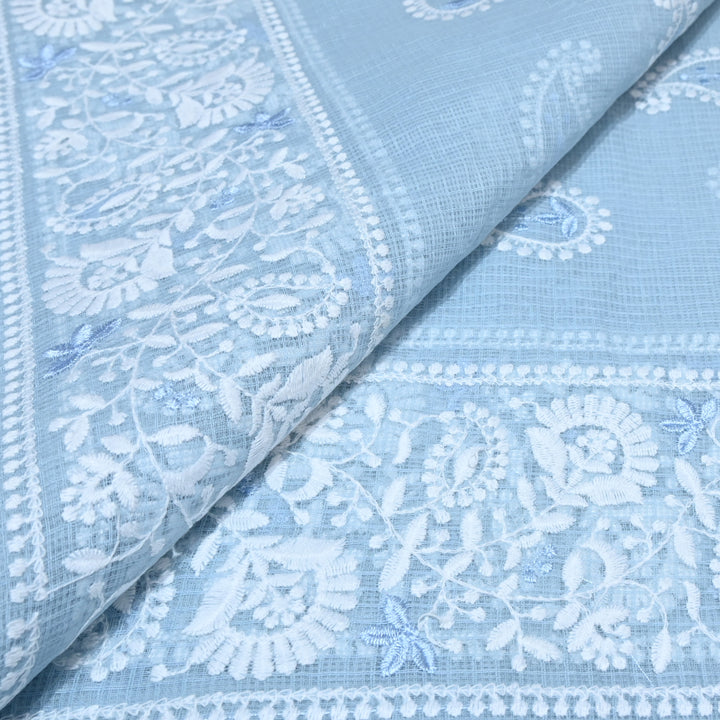 Light blue Color Cotton Kota Thread Embroidery Fabric