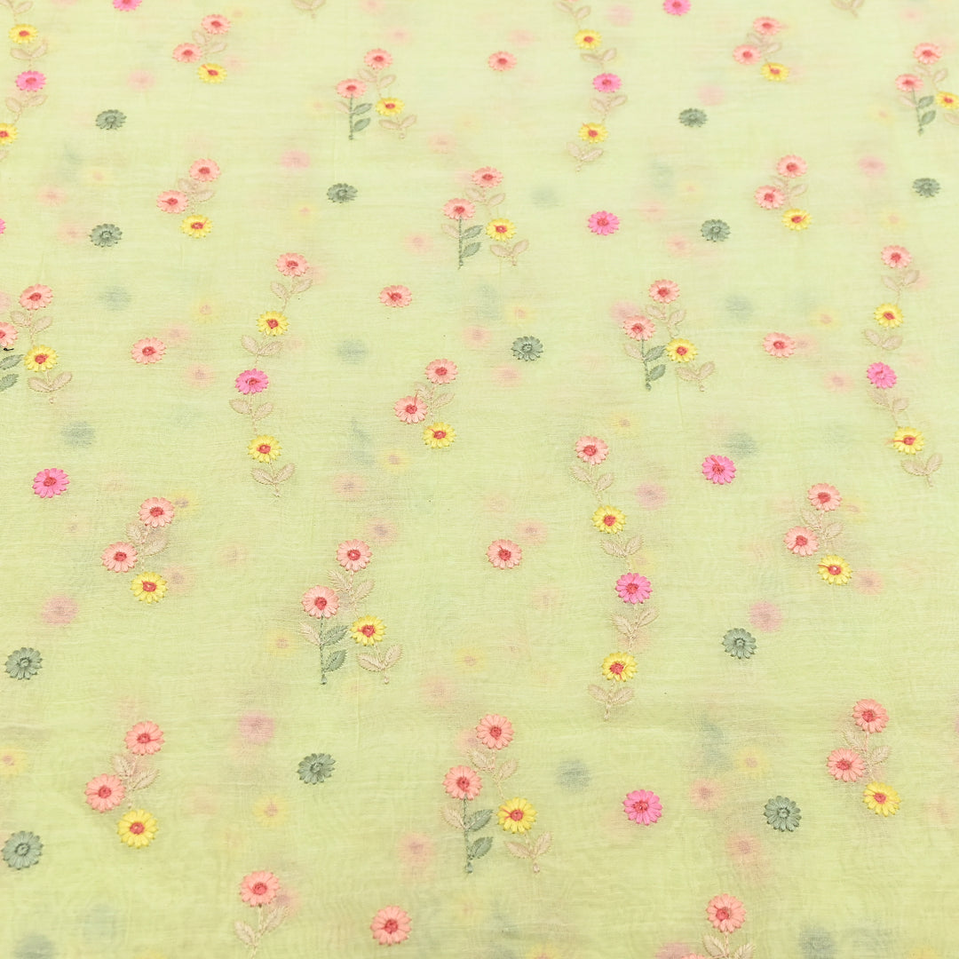 Pastel Green Color Mul Chanderi Thread Embroidery Fabric – Soft Lightweight Designer Fabric- GP4209-2