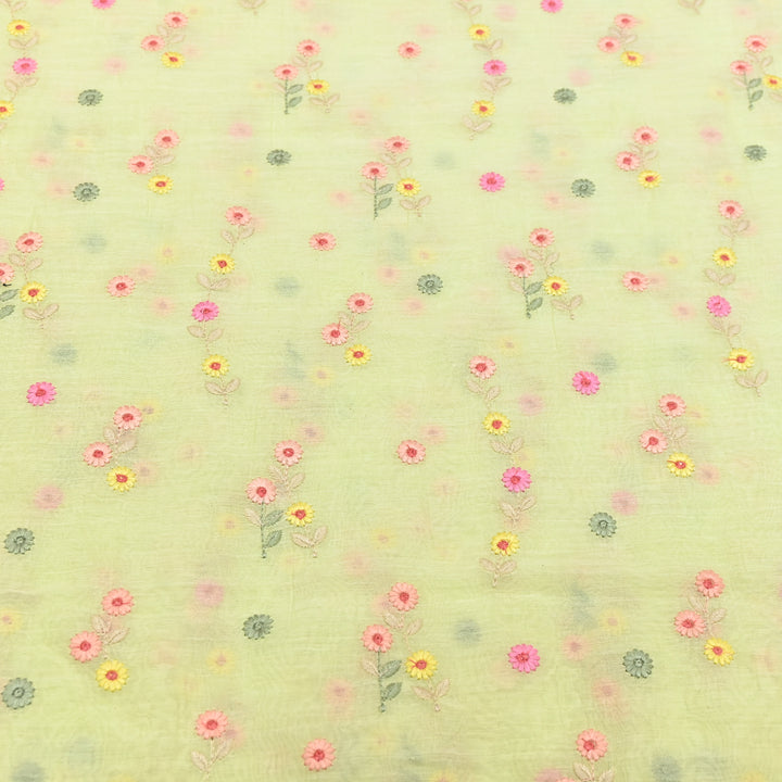 Pastel Green Color Mul Chanderi Thread Embroidery Fabric – Soft Lightweight Designer Fabric- GP4209-2