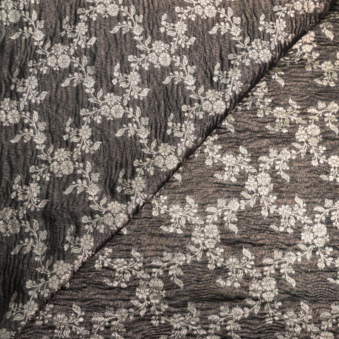 Charcoal Grey Pure Crush Tissue Zari Jaal | T-16-199