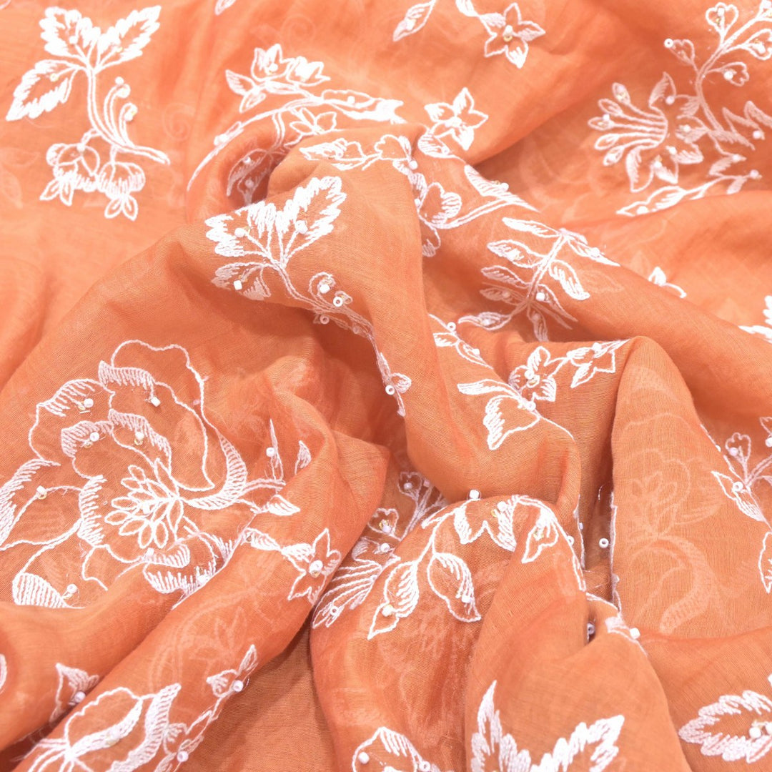Dyed Mul Chanderi Sequins Embroidery Fabrics