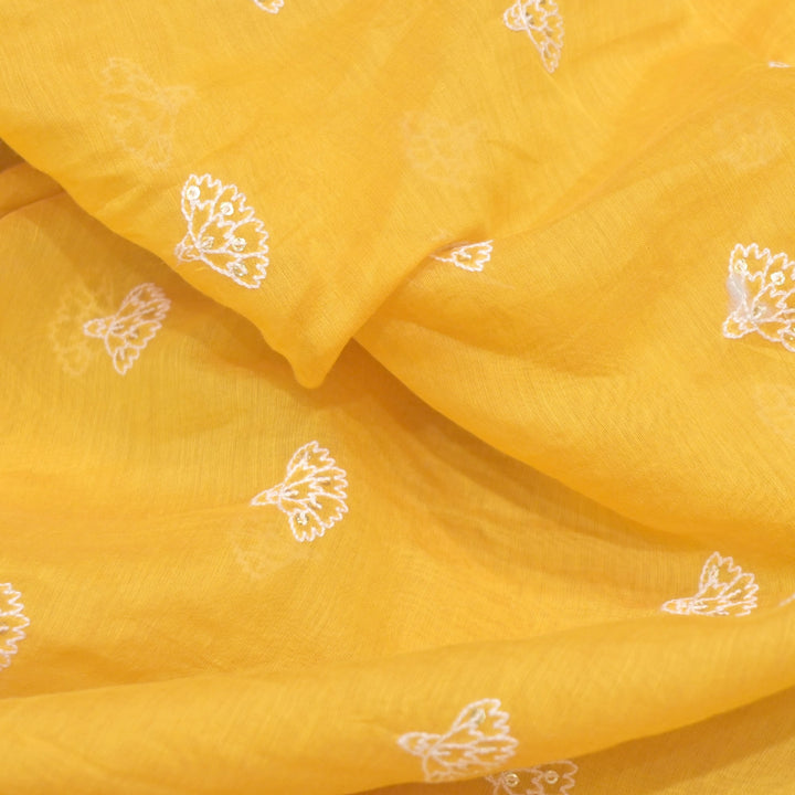 Cotton Chanderi Thread With Sequins Embroidery Fabric