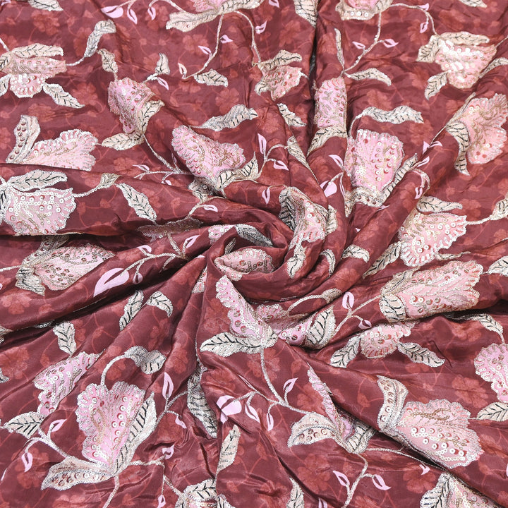 Multi Color Crepe Position Print Fabric with Zari & Sequins Embroidery - 102228-2