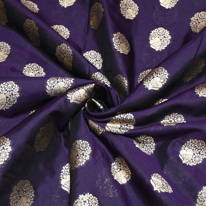 Mulled Wine Color Katan Silk Zari Buti Brocade Fabric