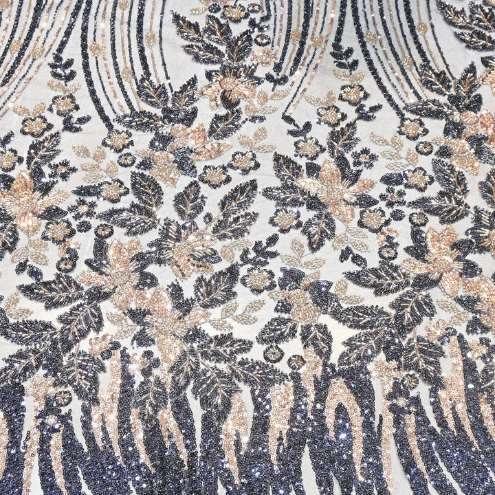 Premium Imported Heavy Beaded Floral Embroidery Net Fabric- 8820734-02