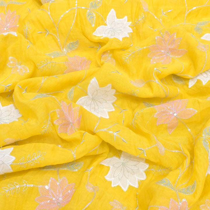 Premium Mul Chanderi Thread With Sequins Embroidery Fabrics