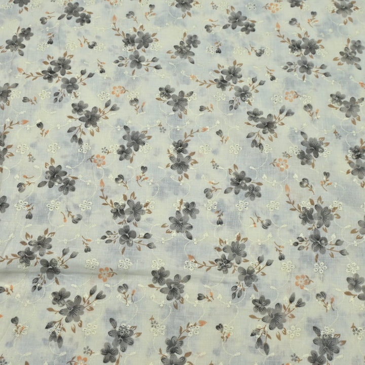 Floral Digital Print Cotton Chikan Embroidery Fabrics