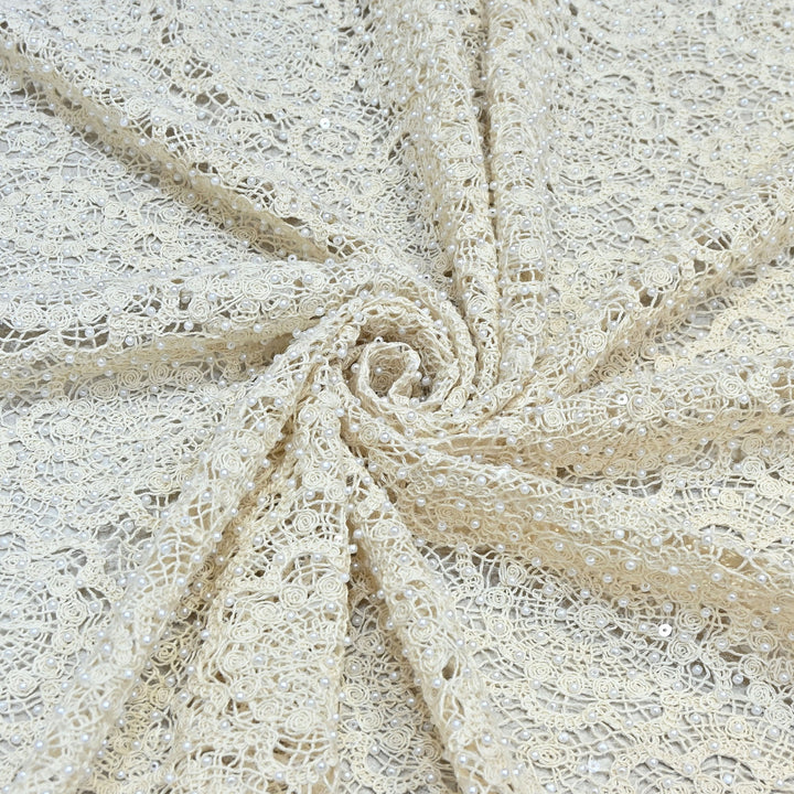 Imported Premium Pearl Embellished Floral Lace Fabric – Luxury Bridal Designer Fabric AT034/25