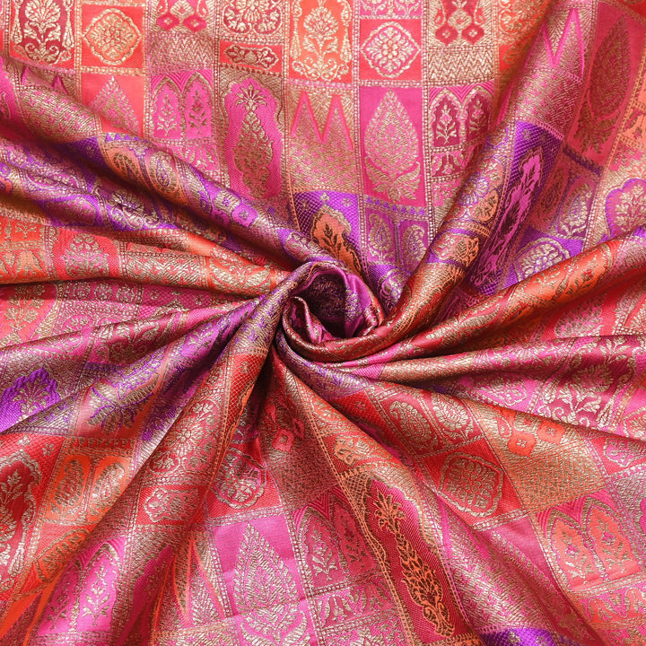 Multi Rangoli Brocade Fabric – Premium Zari Woven Designer Brocade Fabric 001006-A11