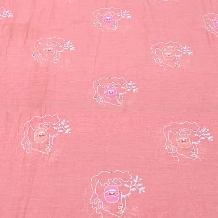 Peach Mul Chanderi Fabric with allover Sequins Thread Embroidery.