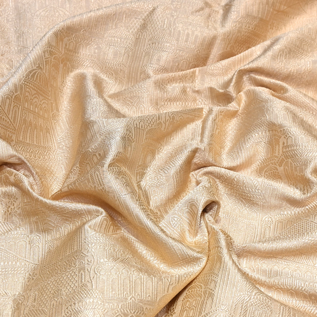 Golden Color Pure Silk Alfi Zari Brocade Fabric 44" – Luxury Traditional Designer Fabric ZTF001-4