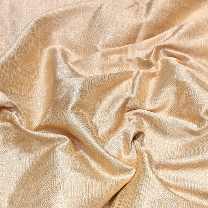 Golden Color Pure Silk Alfi Zari Brocade Fabric 44" – Luxury Traditional Designer Fabric ZTF001-4