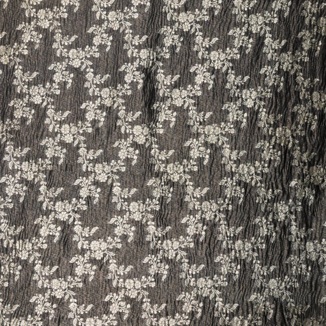 Charcoal Grey Pure Crush Tissue Zari Jaal | T-16-199