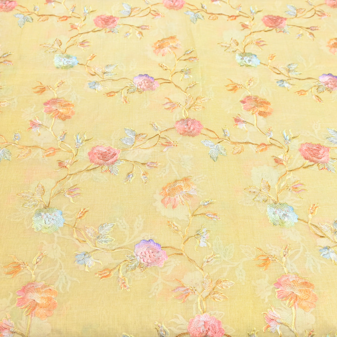 Mul Chanderi Thread Embroidery Fabric – Lightweight Elegant Designer Fabric- V2366C-03
