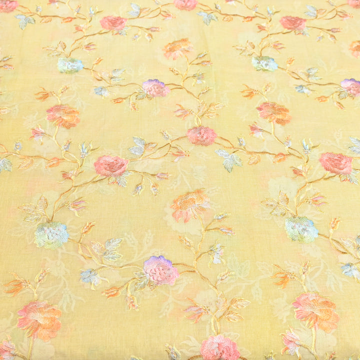 Mul Chanderi Thread Embroidery Fabric – Lightweight Elegant Designer Fabric- V2366C-03
