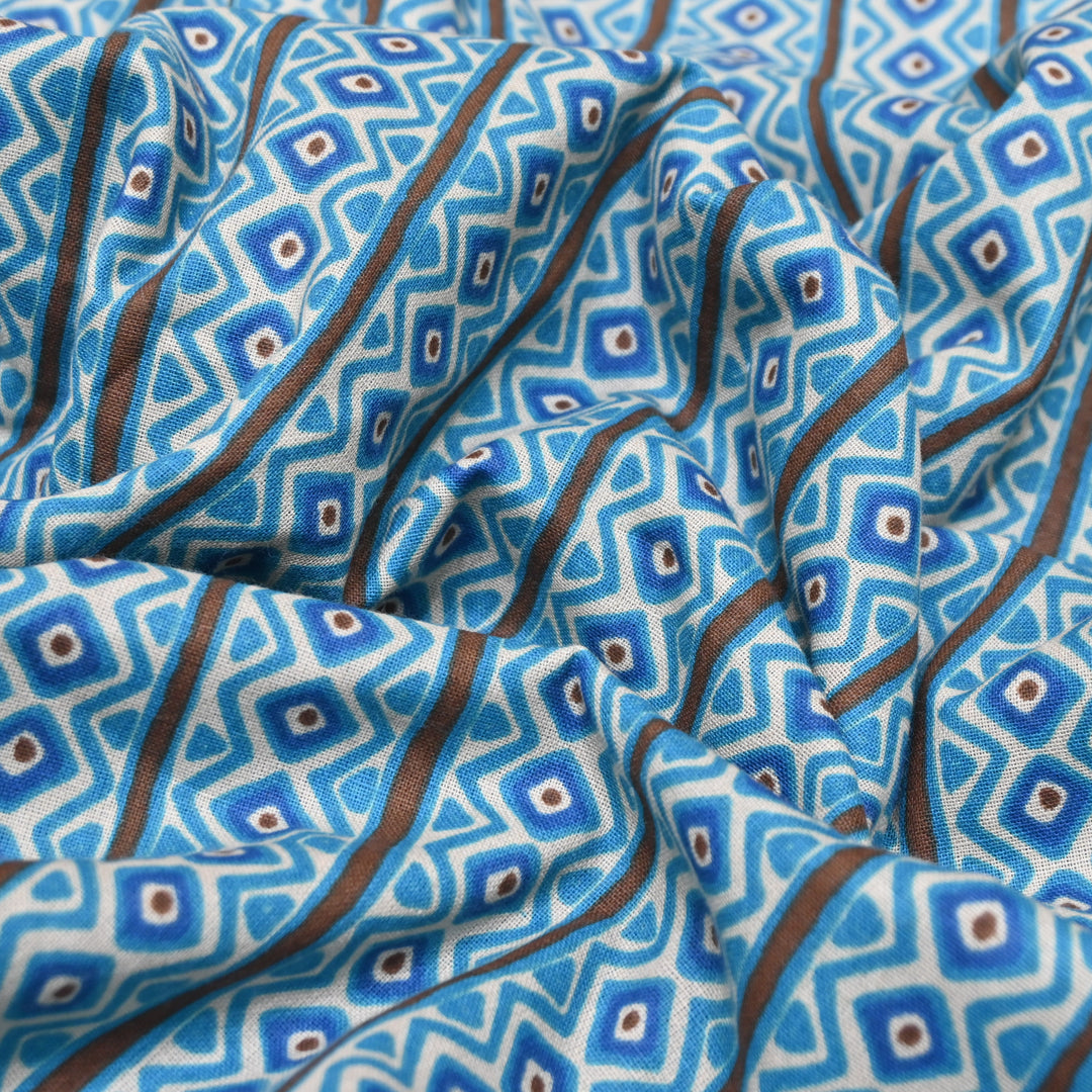 Blue Cotton Linen Print