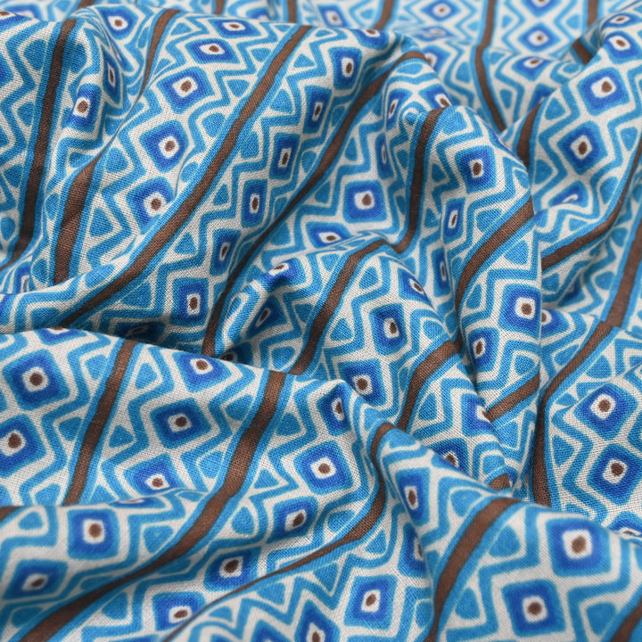 Blue Cotton Linen Print