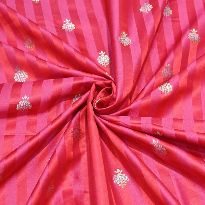 Rosy Red Mina Zari Brocade Fabric