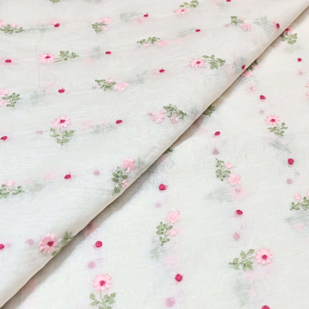 Dyeable Mul Chanderi Thread Embroidery Fabric – Soft Summer Designer Fabric-MF8209-3